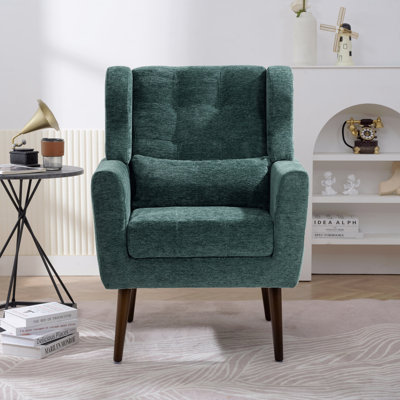 Fauteuil d'appoint de style moderne, fauteuils en chenille pour le salon, fauteuil d'appoint rembourré en tissu Mordern, fauteuil d'appoint de style salon confortable avec coussin rembourré doux dans un petit espace, pour chambre à coucher, avec coussin, pieds en bois massif