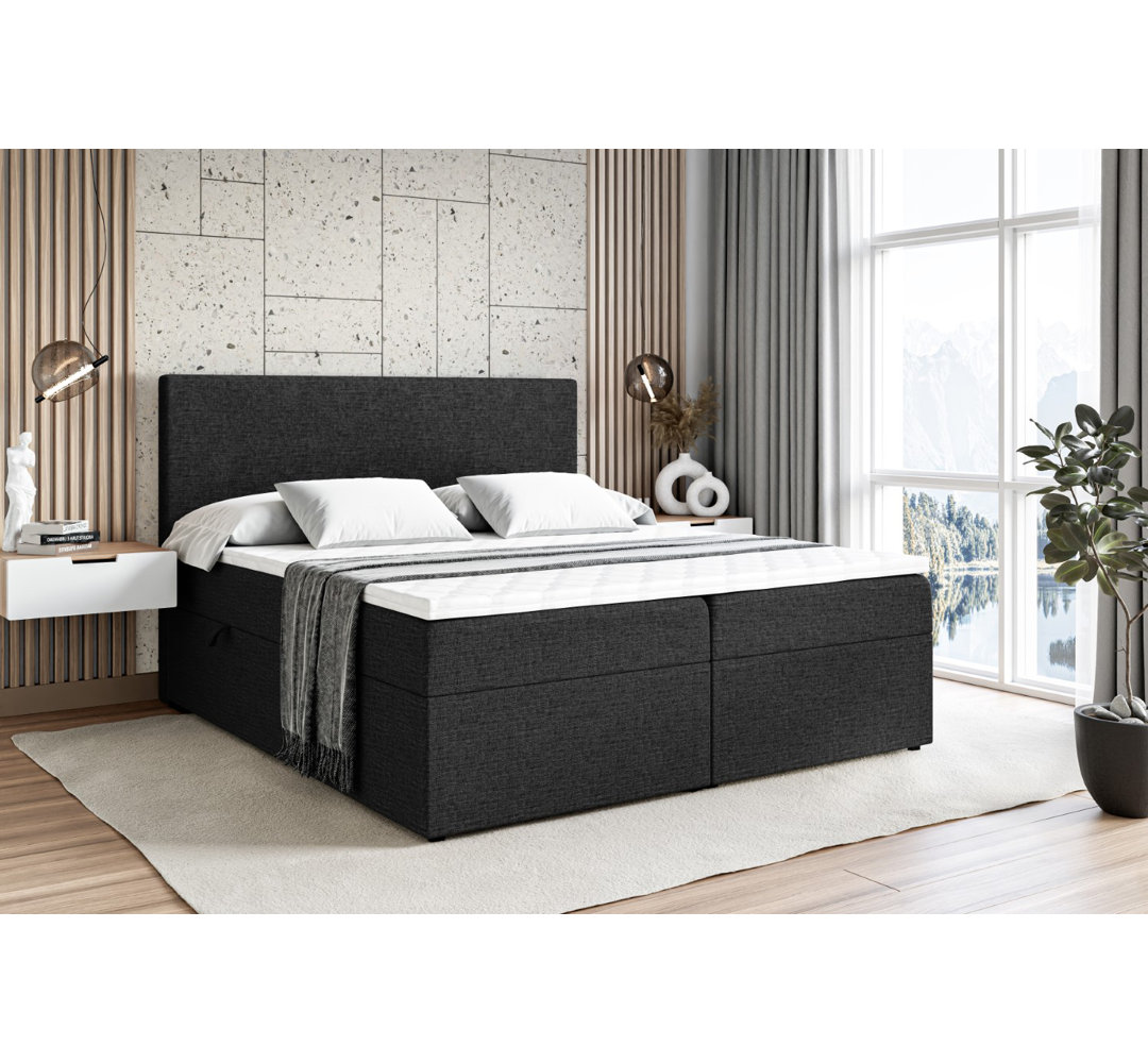 Boxspringbett mit Bettkasten und Topper