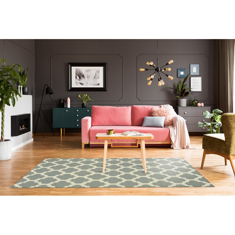 Gray Hand-Knotted Wool Ogee Lattice Geometric Modern Contemporary Carpet Rug, 9' x 12'