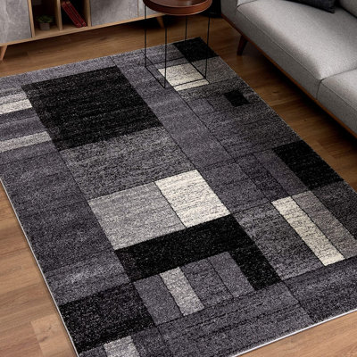 Tapis gris / noir / ivoire 6 pi 6 po x 9 pi 4 po
