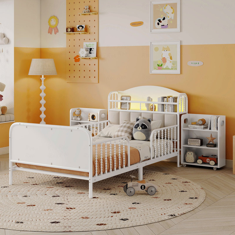 Lit plateforme simple en métal avec éclairage, pour chambre d'enfant, Blanc