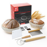 Bread Proofing Basket Set Of 2 - Round 9" & Oval 8" Sourdough Bread Baking Supplies W/Linen Liner, Scrapers, Scoring Lame, Whisk, Blades Banneton Proofing Baskets - Sourdough Starter Kit For Beginners