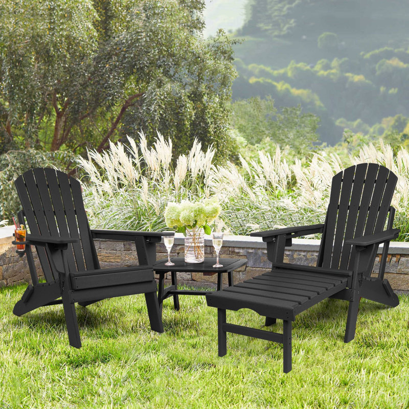 Chaise Adirondack avec repose-pieds Behiye, Noir, noir, noir, noir