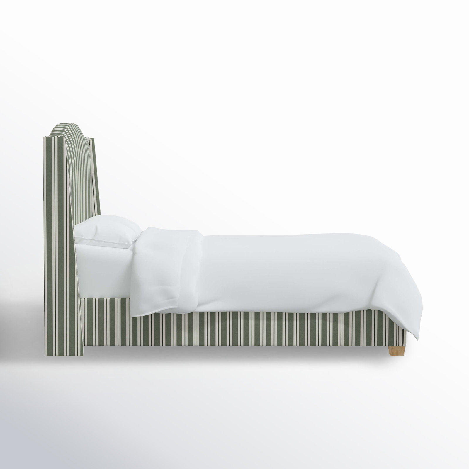 Allis Upholstered Wingback Bed, King, Anderson Stripe Green