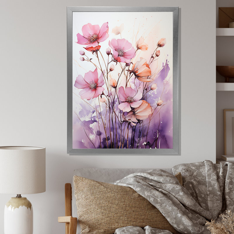 Corail coquelicot Meadows II - coquelicots, art mural, Cadre photo argenté, H 32 po x l 24 po x P 1 po
