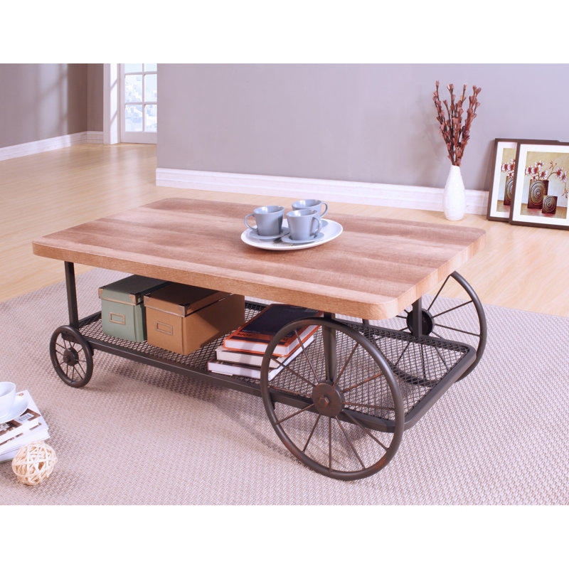 Spacious Coffee Table - Style, Oak & Antique Gray Rustic Charm With Shelf Look