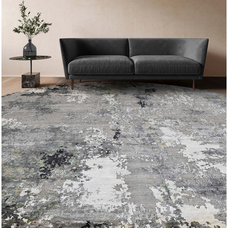 Abstract Area Rug in Black/Gray/Green/Brown, Runner 2'6" x 10'
