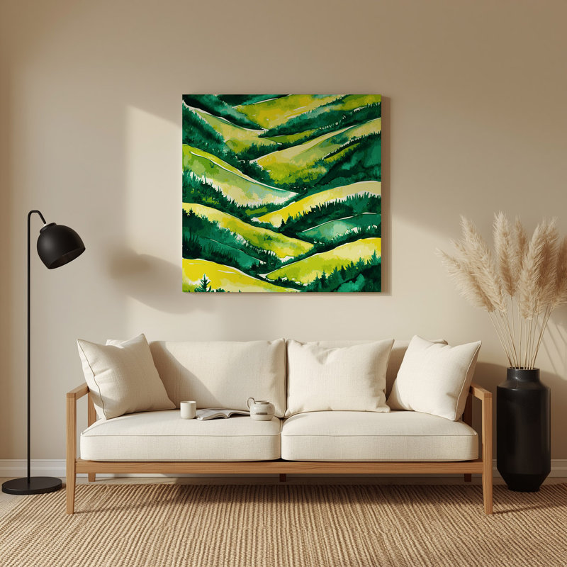 Aquarelle, paysage, 88, art mural en métal vert, H 12 po x l 12 po