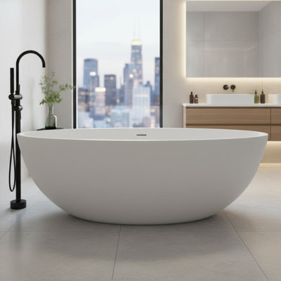 KAKUSIGA 67 Inch Solid Surface Stone Resin Freestanding Soaking Bathtub
