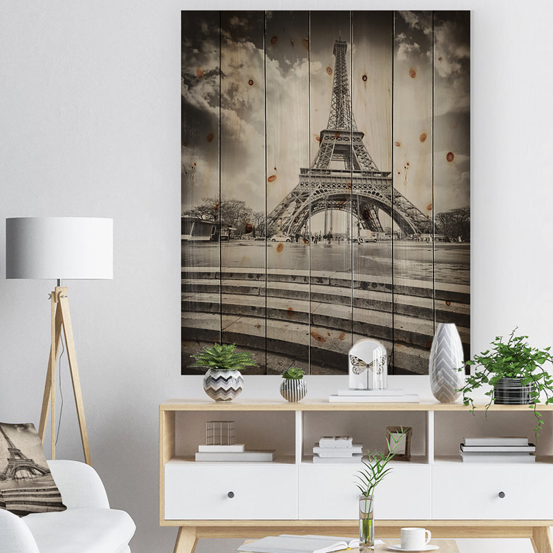 Photographie « tour eiffel » avec abat-jour gris, H 20 po x l 15 po x P 1po, Bois