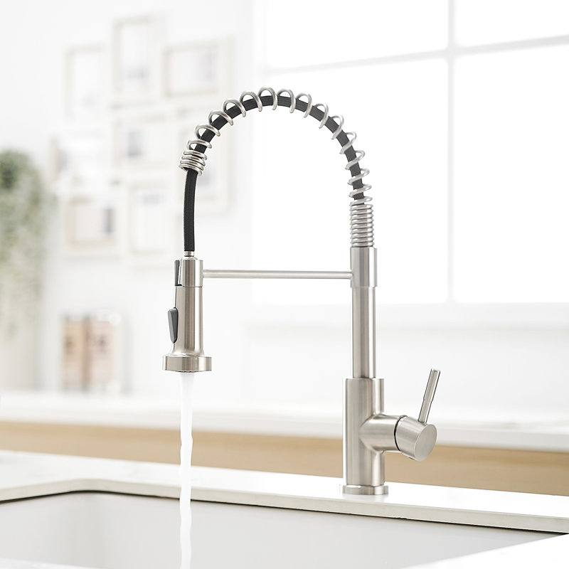 Robinet d'évier de cuisine rotatif 360 avec jet vers le bas, nickel brossé, acier inoxydable, robinet à poignée simple