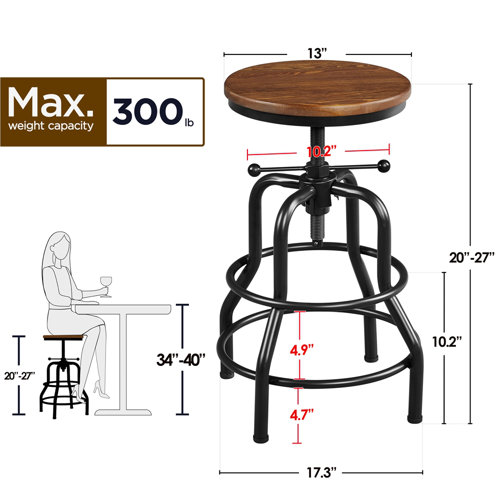 Williston Forge Solid Wood Adjustable Height Bar Stool & Reviews | Wayfair