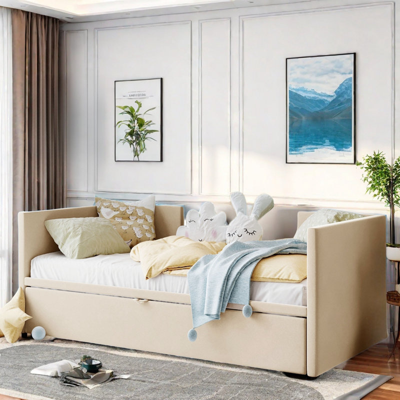 Lit de jour rembourré avec DEL Coury, Beige, Twin