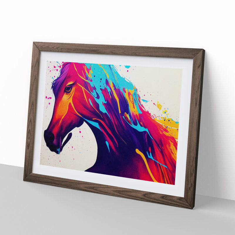 Colourful Horse Vol.1 Abstract - Single Picture Frame Print, Walnut Framed, 34cm H x 46cm W x 2cm D