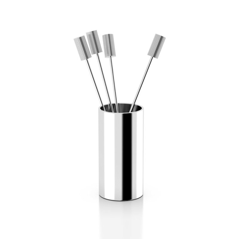 Silver Striations Cocktail Picks with Holder Set of 4