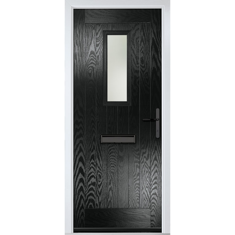 Crystal GRP Front door Sunningdale Slate Grey 920mm x 2090mm Open in Left hand Stipolytte Glass, 89mm x 209mm, Black, Left