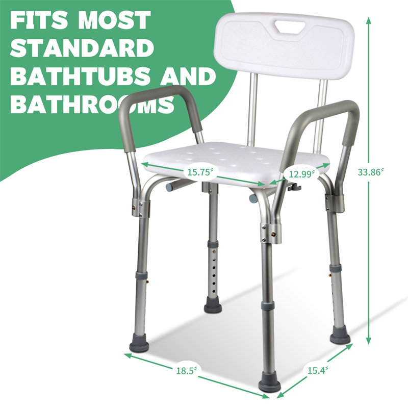 Chaise de douche réglable Medline avec dossier et accoudoirs, capacité de 350 lb