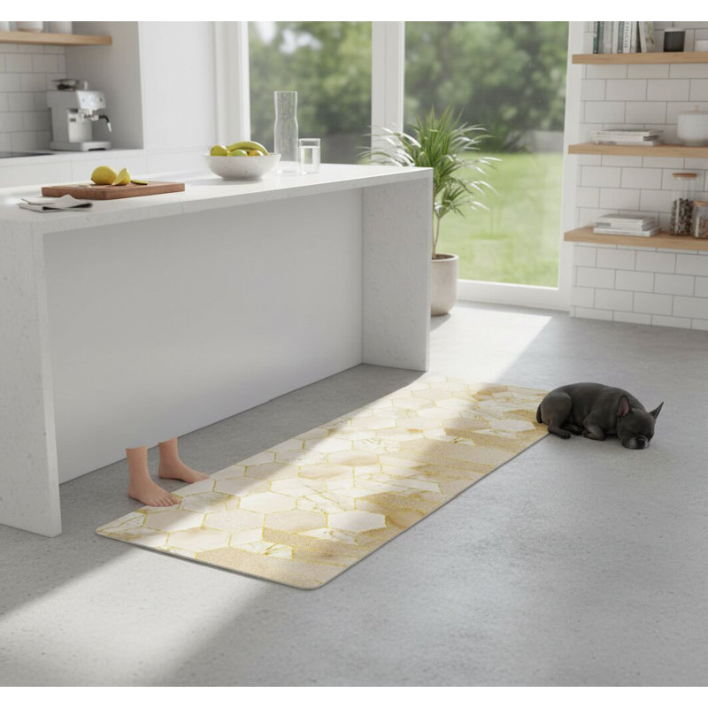 Tapis de cuisine résistant (ensemble de 3), tapis beige Honeycomb