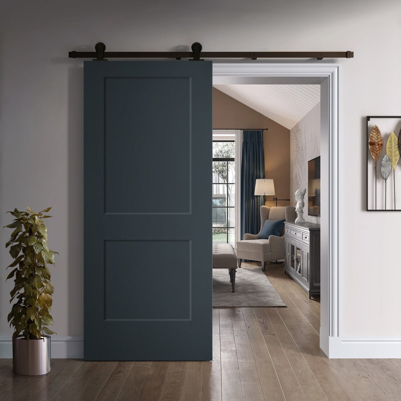 Porte de grange à panneaux et en bois manufacturé avec quincaillerie d'installation, Gris anthracite, 36 po x 80 po