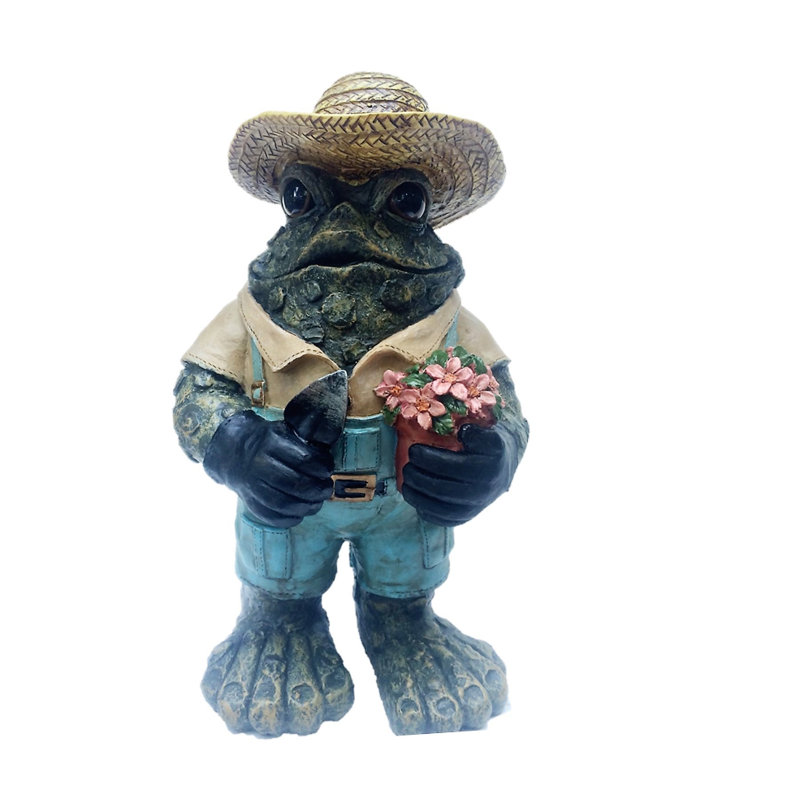 Statue de jardin jardinier personnage crapaud, Vert