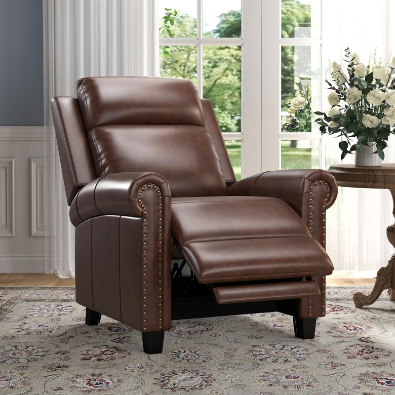 Fauteuil inclinable 33,5 po en cuir véritable, Cuir véritable galet brun foncé
