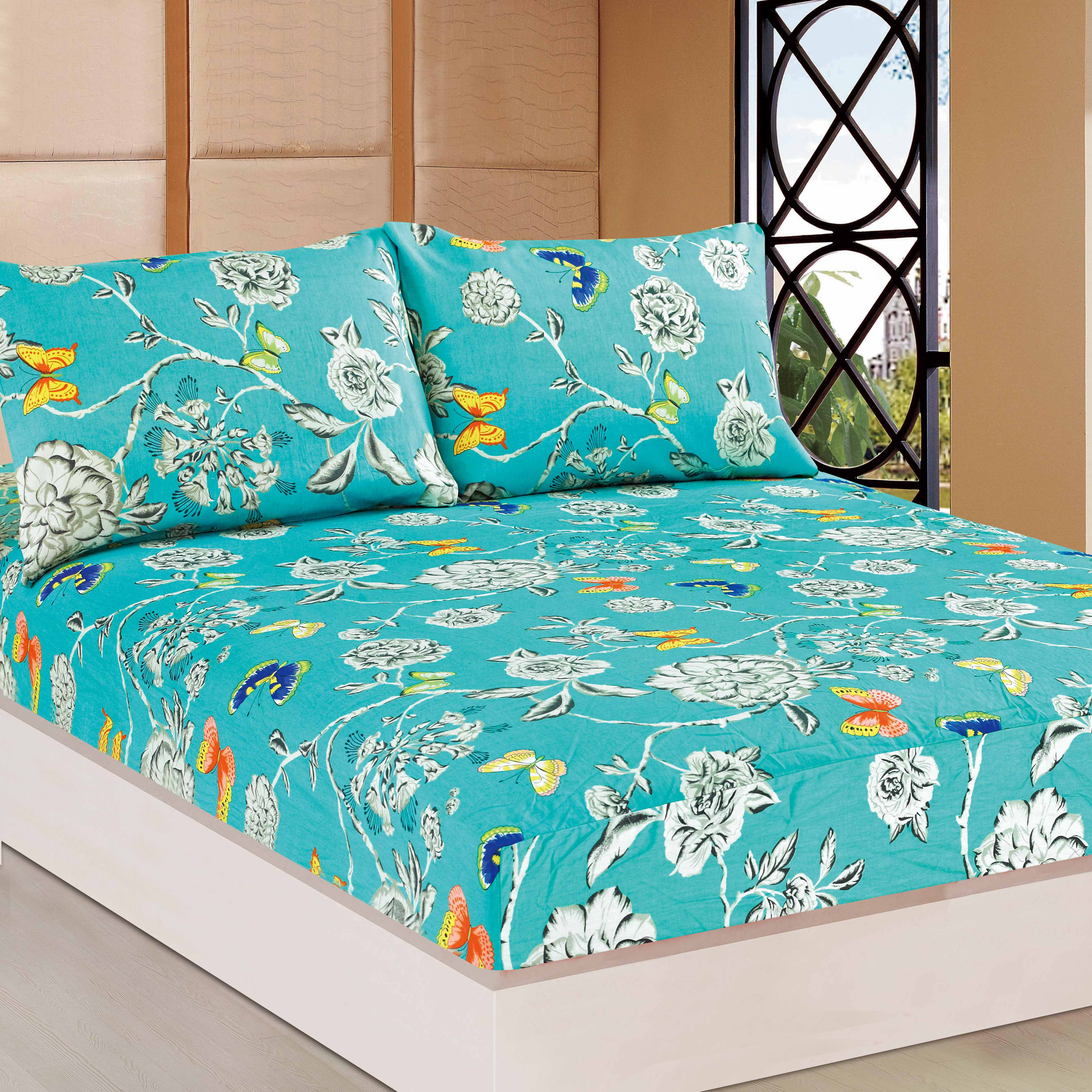 Tache Home Fashion Butterfly Wonderland Floral 100% Cotton Fitted Sheet ...