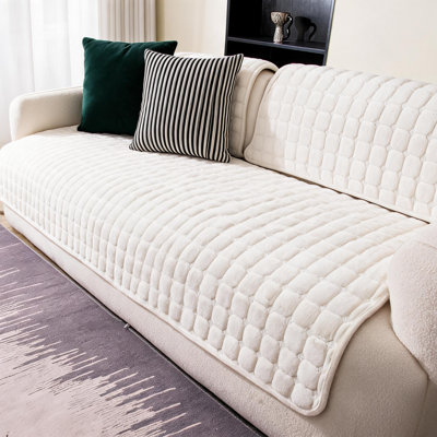 2-3 Seat Plush Velvet Couch Protector Cover, Washable Slip Resistant Sofa Pad Designed for Dog Owners, Pet Friendly Universal Sectional Furniture Cove