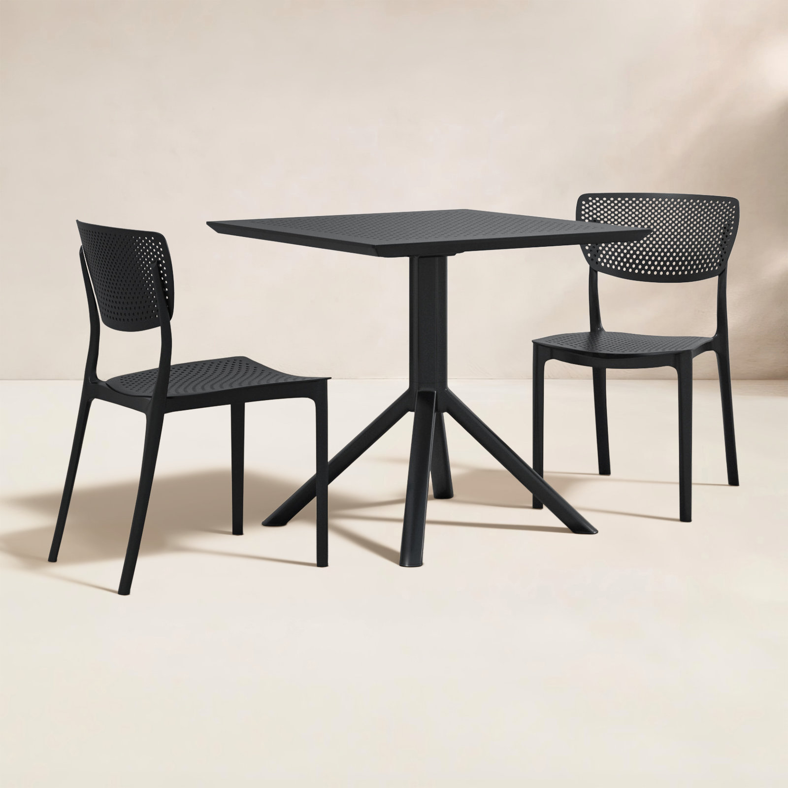Farrah Patio Bistro Set, 27.5" D x 27.5" W x 29.5" H, Black