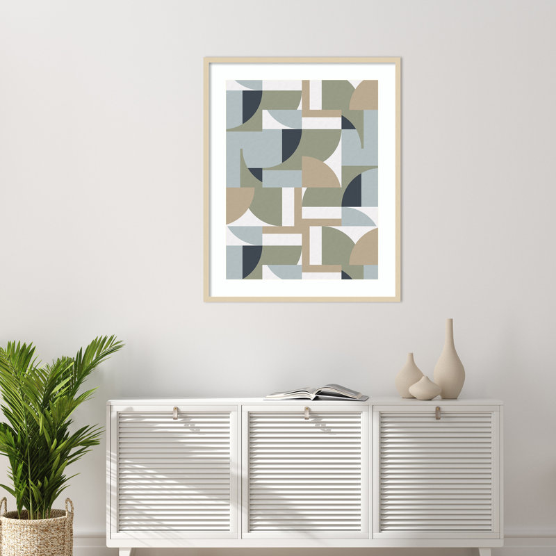 «Futuristic Bauhaus Polygons Beige» par Ninola Design, impression sur bois encadrée, H 41 po x l 33 po