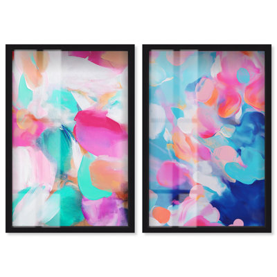 Fluid Pulse Duo Shadowbox Print Sunset Pink Wall Decor Set by Art Remedy, Black Frame, 10 x 15