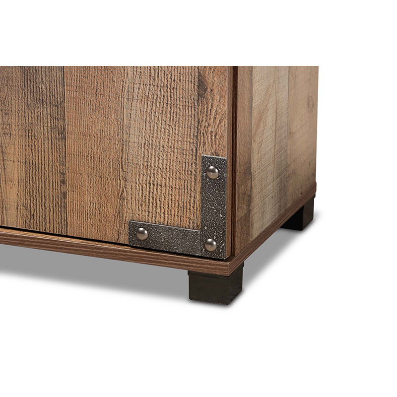 Rustic Brown Wood 2-Door Shoe Cabinet with Industrial Accents