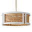 Lustre à 6 lumières l 30 po x H 11 po en blanc mat et laiton mat fabriqué à partir de bois de manguier et de rotin fabriqués à la main