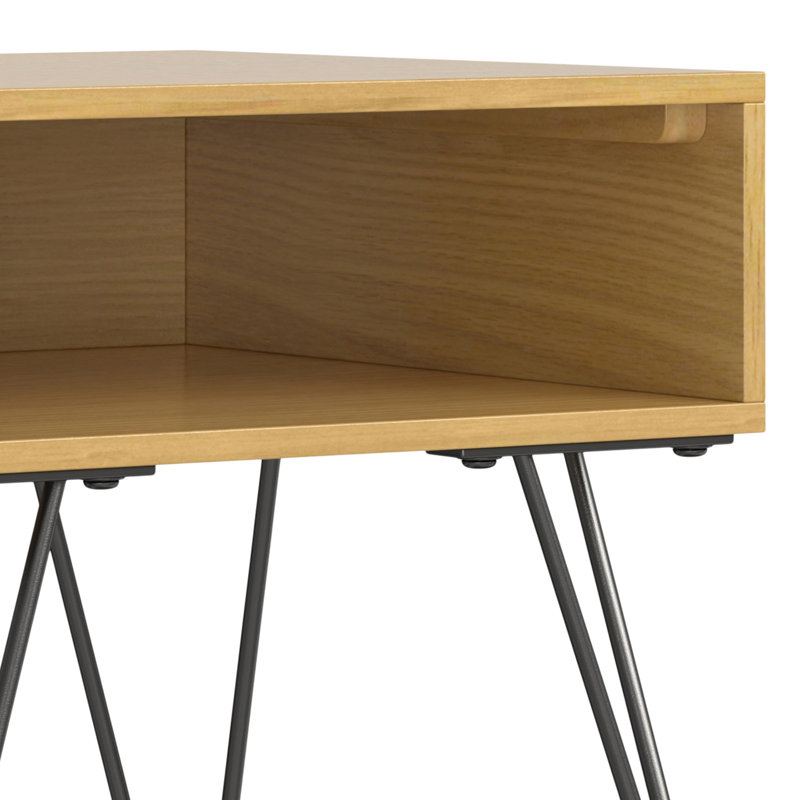 Hunter 22 Inch Oak Veneer Industrial End Table with Metal Hairpin Legs