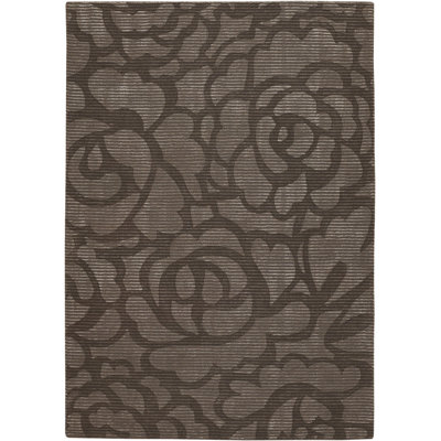 Fye Authentic Hand-Tufted Handmade Chocolate, Taupe & Beige Modern Oversized Floral Wool & Artificial Silk Area Rug