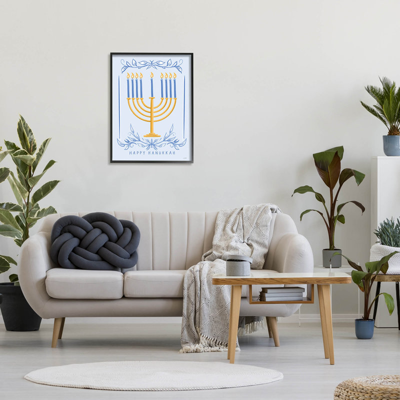 «Happy Hanukkah Botanical Menorah» at-173, Giclée encadrée noir minuit, H 30 po x l 24 po x P 1,5 po
