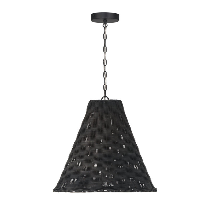 Rattan Taper Pendant Light, Black, 16.5" H x 17.7" W x 17.7" D