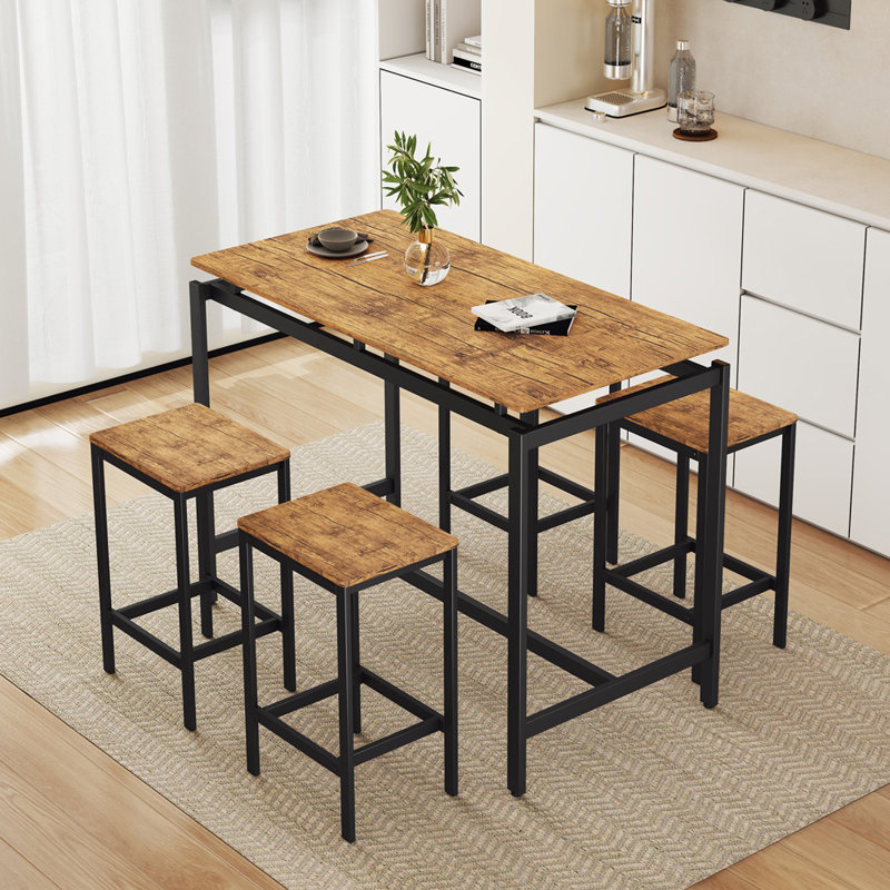 5-Piece Compact Bar Table Set With Table And Stools, Brown