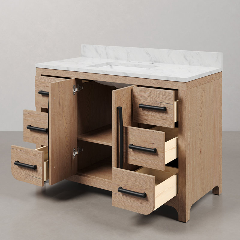Graelyn 48 In. Single Rectangle Sink Bathroom Vanity With Engineered Carrara White Marble In Weathered Oak, Weathered Oak