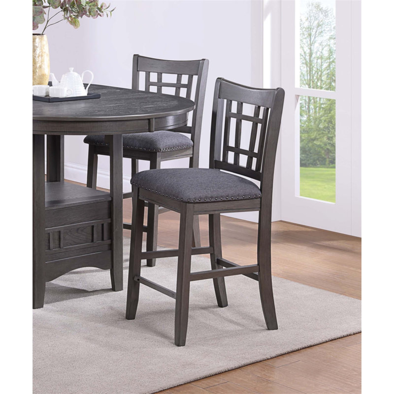 Ensemble de 2 chaises à hauteur de comptoir en bois massif avec sièges rembourrés et conception à dossier carré ouvert pour un dîner confortable