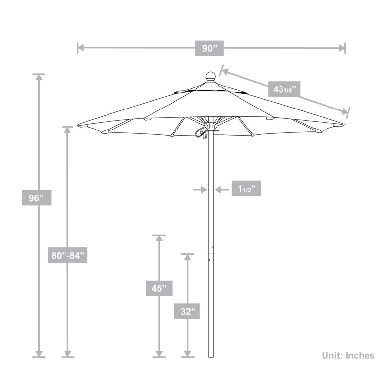 Parasol en fibre de verre en aluminium 7,5 pi, Granite