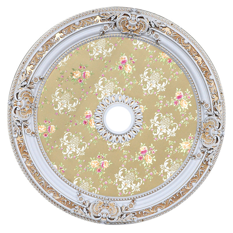Rose and Scrolls Ceiling Medallion, White/Gold