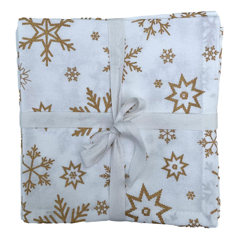 Jackeline Cotton Blend Geometric Square Napkin, Gold/White