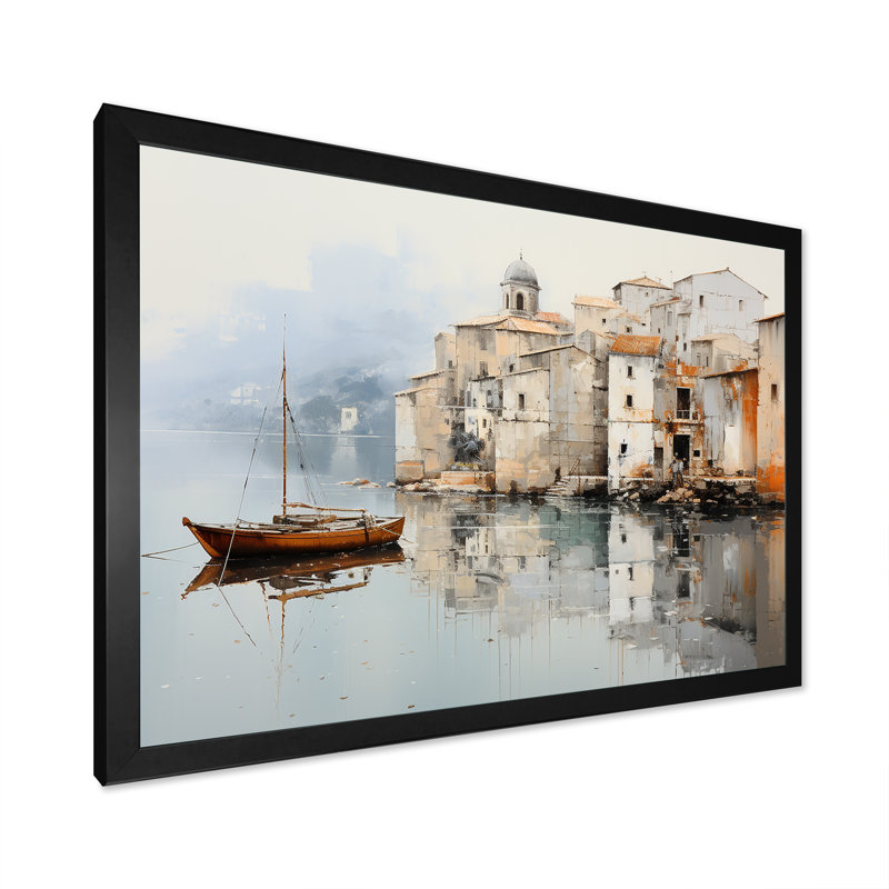 Almarina - Bateau, art mural, salon, H 24 po x l 32 po x P 1 po, Cadre simple noir