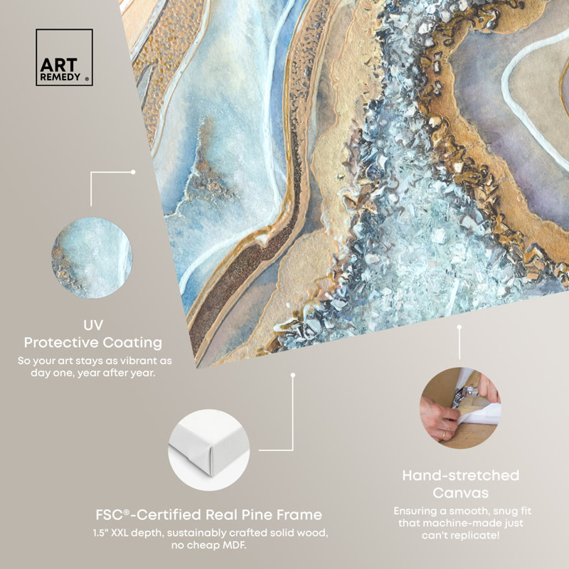 Luxurious Geode Abstract Canvas Wall Art in Blue and Beige