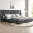 Queen Size Upholstered Platform Bed with Headboard & Built-in Nightstand, Chenille Fabric Bed Frame with Adjustable Bedside Lamps and Storage, No Box Spring Needed-1099241407