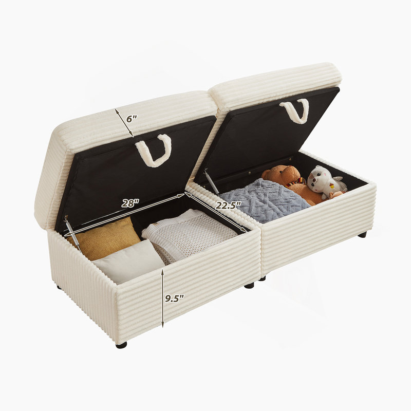 Canapé confortable moelleux en velours côtelé, espace de rangement pour grande causeuse, méridienne moelleuse avec repose-pieds double et table de bout