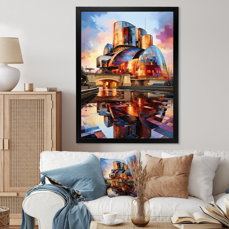 Espagne, musée Guggenheim à Bilbaoin V - décoration murale paysages urbains, H 32 po x l 24 po x P 1 po, Cadre photo noir