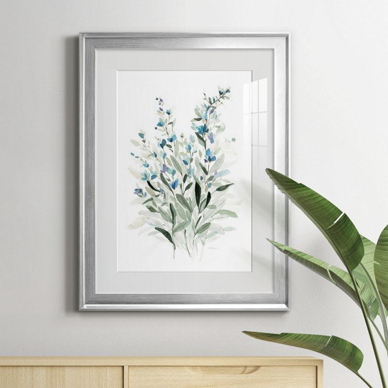 Delicate Blue Botanical I - peinture encadrée, H 18,5 po x l 24,5 po x P 1,5 po, Argent