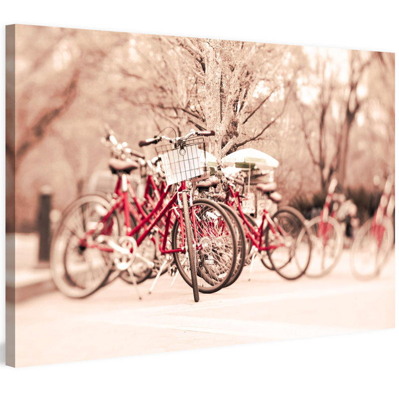 Little Red Riding Bike 1 Piece Wrapped Canvas Wall Art, 101cm H x 152cm W x 3.81cm D