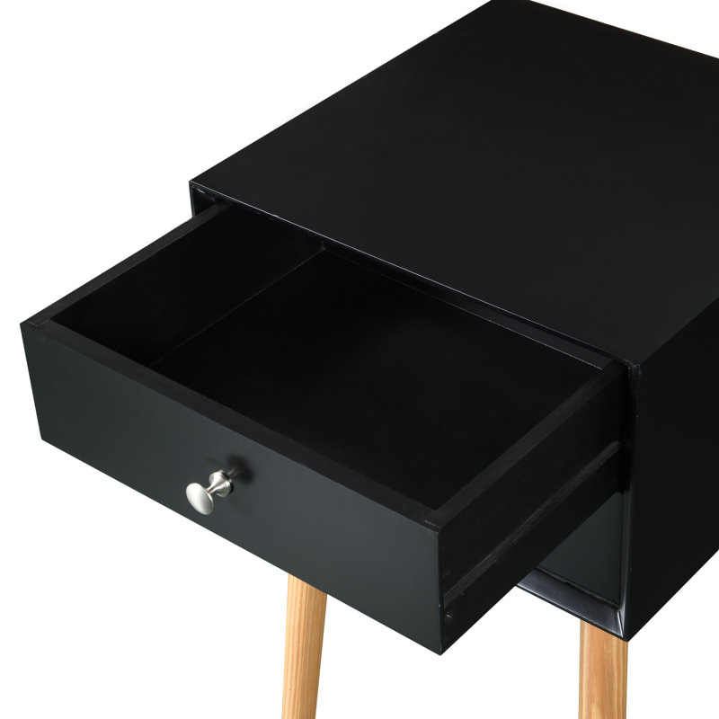 Table de chevet, armoire à 2 tiroirs, armoire grise, Noir